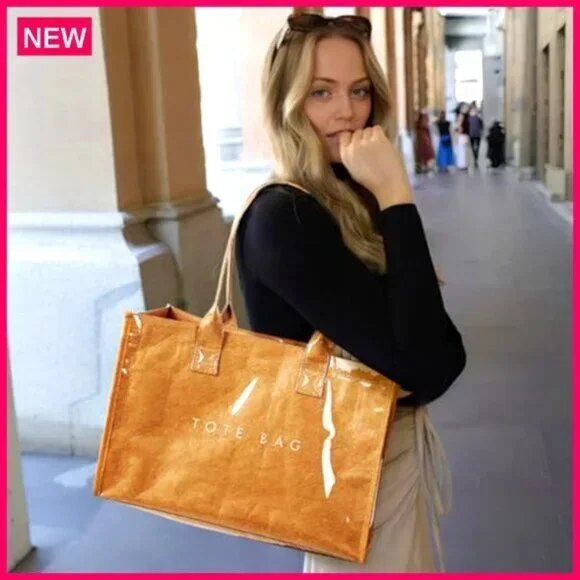 Womenβsβ Viral PVC Laminated Kraft Paper Tote Shopping Bag (Large) NEW!!!! - Picture 5 of 9